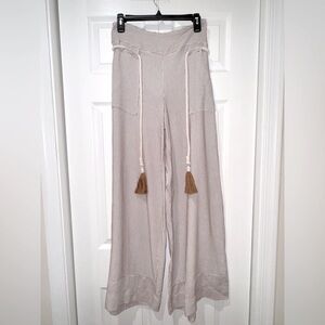 Lofty style Striped Wide-Leg Pants with Tassels handmade in Brazil. Size M beige